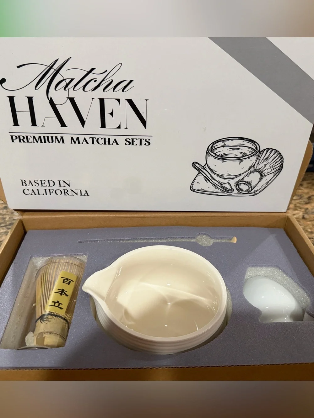 Ceramic Pouring Bowl and Spoon Set for Matcha in Cream - Unbranded